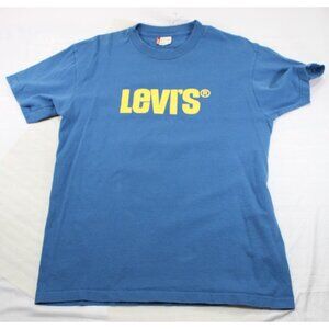 Levis Spell Out Blue Graphic Logo T-Shirt Large 100% Cotton Short Sleeve Crewnec